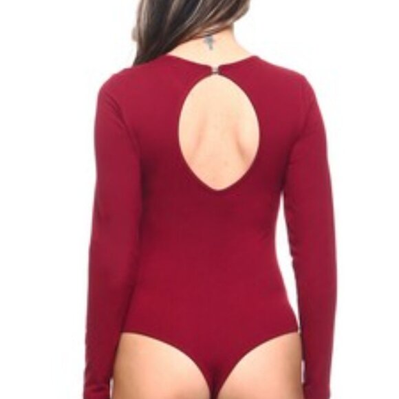 Lady's Long Sleeve Open Back Bodysuit (BS1009_BUR) - Picture 2 of 4